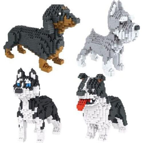 Building Star Pet Teddy Schnauzer Dachshund Husky Corgi Collie Dog 3D Animal Model Diamond Mini Building Blocks Toy for children