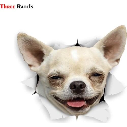 Three Ratels FTC-1099 3D Happy Chihua Dog Sticker for Car Sticker Smile Dog Decal Toilet Refrigerator Wall Sticker