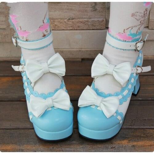 Princess sweet lolita shoes Lovely dress Lolita shoes round head bow tie lace princess sweet soft sister maid shoes pu9896