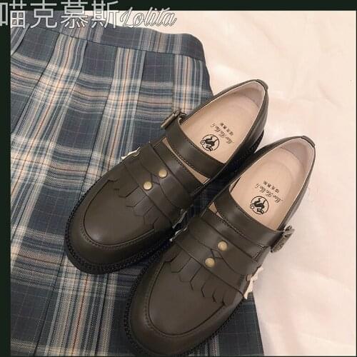 Jk Uniform Loli Shoes Student Sweet Girls Kawaii Tea Party Japanese Cute Anime Cos Lolita Shoes Women Buckle Low Heel Pu Leather