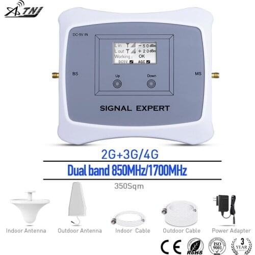 Full smart dual band 2g 3g 4g mobile signal booster 850/1700MHz cell phone signgal repeater amplifier with LCD display kit