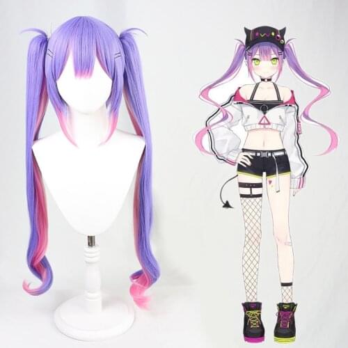 Vtuber Youtuber Hololive Tokoyami Towa Cosplay Wig Purple Mixed Pink Long Curly Heat Resistant Synthetic Hair Halloween