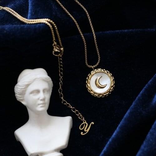 YUN RUO Luxury 18 k Gold Plated Shell Moon Pendant Necklace Choker Fashion 316 Titanium Steel Jewelry Woman Accessory Never Fade