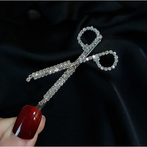 Trendy Gold Silver Shears Hair Clip Sweet Full Crystal Alloy Hairgrip For Women Girls Personality Hairpin Hairclips Accessories