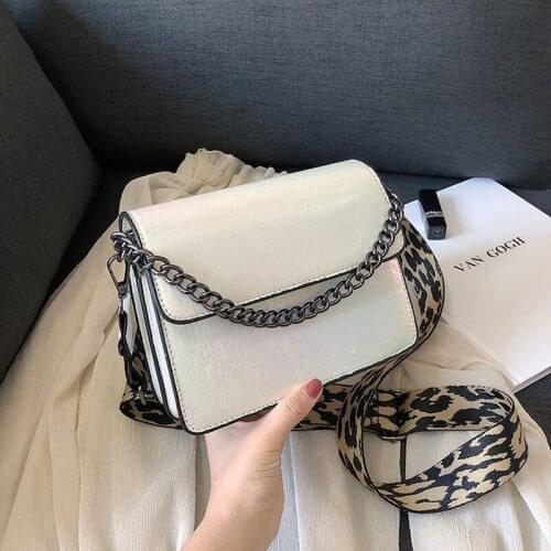 Womens Bag Fashion Chain Retro Small Square Bag Wide Shoulder Strap Shoulder Messenger Bag Metallic Silver Designer Handbag