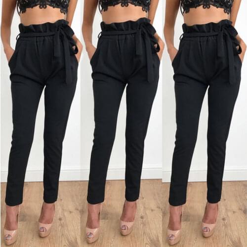 2018 NEW Women High Waist Slim Skinny Leggings Stretchy Bow Belt Drawstring Pants Jeggings Pencil Trousers