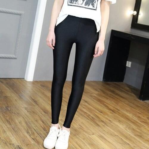 Plus Size Women Elastic Leggings Slim Fluorescent Color Leggings Shiny Glossy Leggings Black Fitness Leggings S-5XL