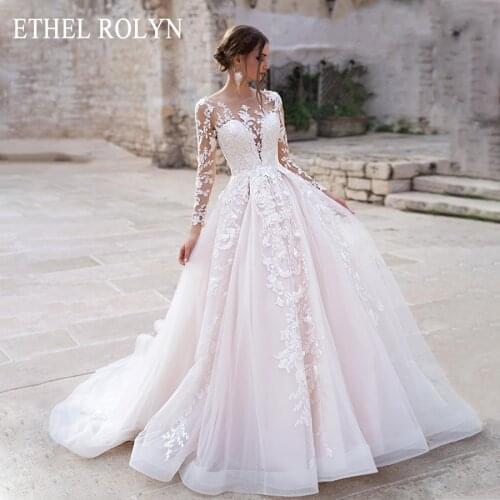ETHEL ROLYN Long Sleeves Wedding Dress 2021 Vestido De Novia A-Line Romantic Appliques Princess Scoop Tulle Bridal Gowns