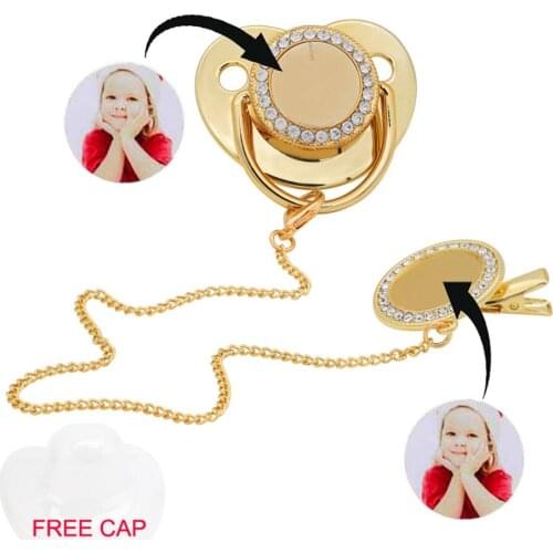 10 Colors Personalized Blank Baby Pacifier Rhinestone Dummy Clips Chain Gold Bling Sublimation Pacifier Infant Nipple
