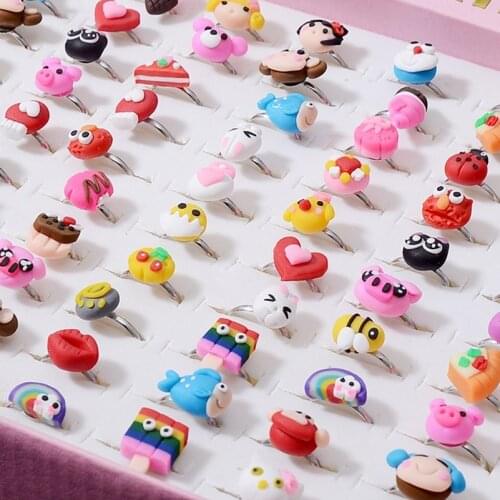 10pcs Cute Cartoon Kids Rings Korean Princess Girls Acrylic Animal Alloy Finger Ring Children Jewelry Gift Adjustable Rings