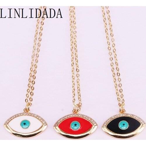 12Pcs New Design Fashion CZ Micro Pave Metal Enamel Eyes Link Chain Women Jewelry Charm Pendant Necklaces