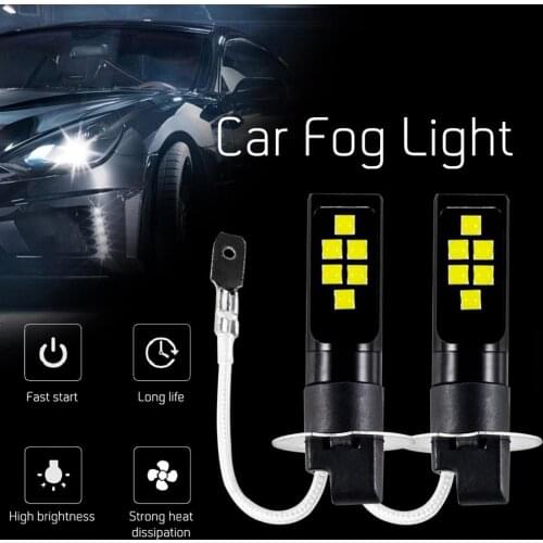 2Pcs LED Bulb 3030 12SMD 6000K White H3 Car Fog Light DRL Brake Driving Lamp