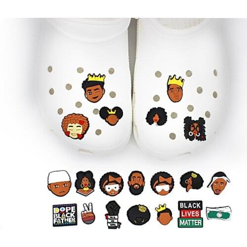 20 Pcs Funny Little Boys and Girls Black Lives Matter Fits Shoe Charms PVC Colg DIY Shoes Decoration BLM For Kid Gifts