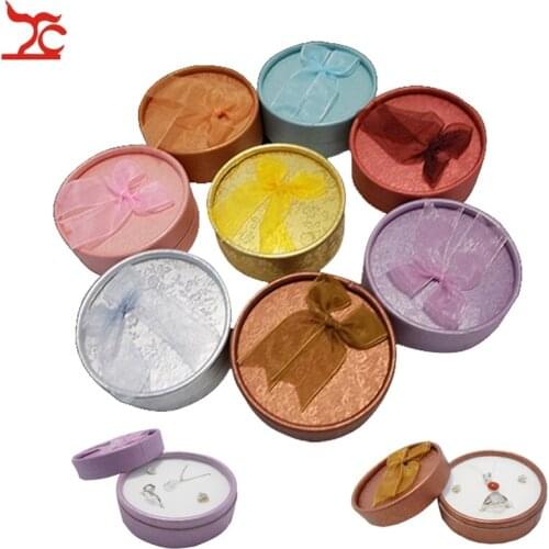 72Pcs Round Paper Jewerly Display Castes Ring Earring Pendant Necklace Ribbon Set Storage Organizer Package Gift Box 8*3.5cm