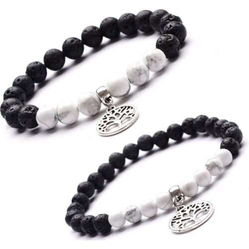 Ashmita Womens Bracelet 6mm 8mm Lava Beads Fashion Energy Yoga Men Women Natural Stones Tree of Life Charm s