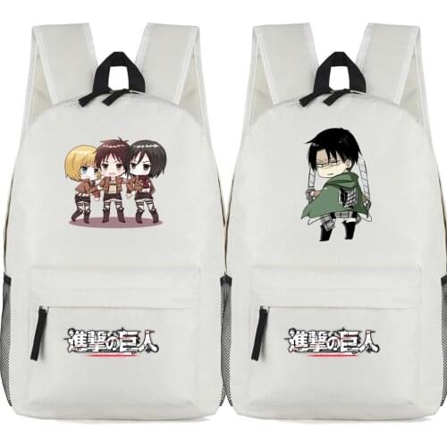 White Nylon Anime Fans Backpack Attack On Titan Rivaille Ackerman Aren Eren Armin Lovely Q Version Cartoon Backpacks School Bag