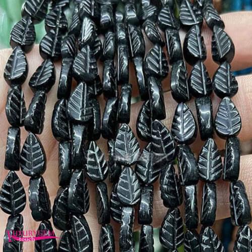 Natural Black Stone Spacer Loose Beads High Quality 8x11mm Carve Leaves Shape DIY Gem Jewelry Accessories 32Pcs a3693