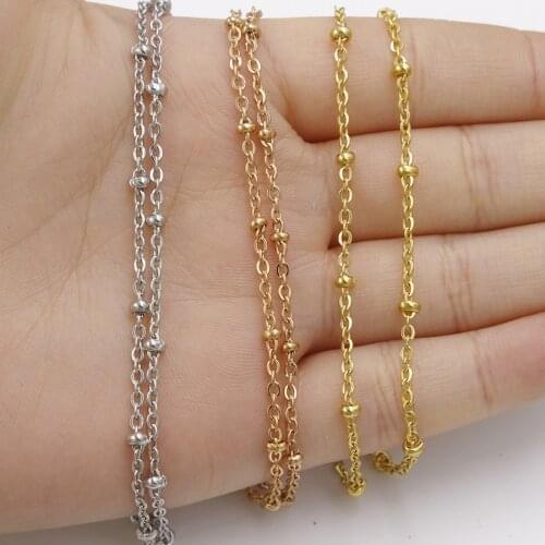 Wholesale 10 Pcs Width 2mm 316L Stainless Steel Link Bead Chain Necklace Gold Silver Rose Gold Color Necklace Women Jewelry