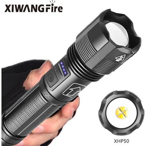 XHP50 Flashlight Zoom Power Display USB Rechargeable Flash Light Camping Tactics Flashlight Torch Lighter Use 26650 Battery