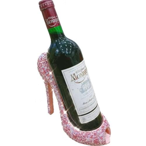 Crystal High Heels Wine Rack Handmade Rhinestone Sparkling Diamond Shoes Figurine Decorations for Home Wine Cabinet Wine Holder