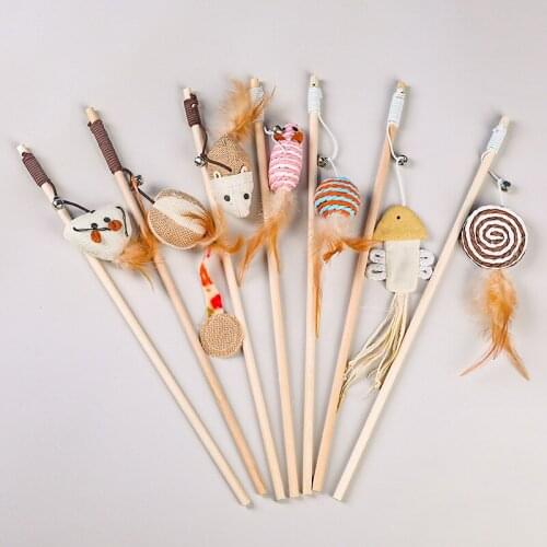 1PC Teaser Feather Toys Kitten Linen Funny Fishing Rod Cat Wand Toys Plastic Pet Cat Toys Interactive Stick Pet Cat Supplies