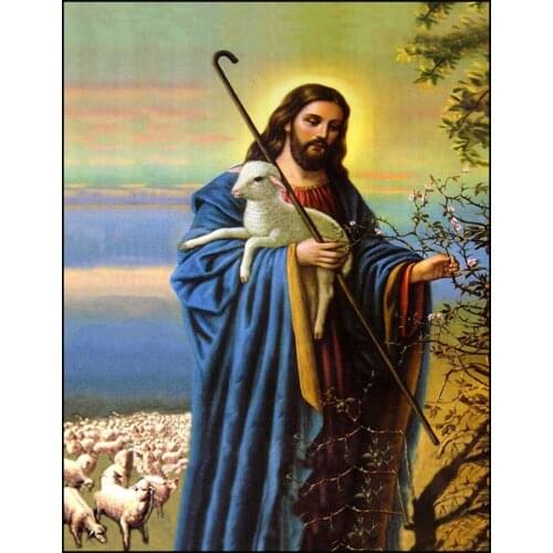 Diy 5d Painting with Diamonds Jesus Shepherded Sheep Picture Mosaic Full Square Drill Diamond Embroidery Painting for Christian