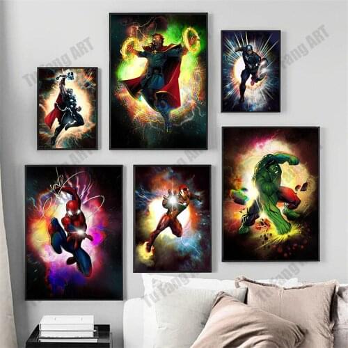 Marvel Canvas Painting Wall Art Superhero Comics Anime Poster and Print Avengers Spiderman Iron Man Hulk Picture Kid Room Decor