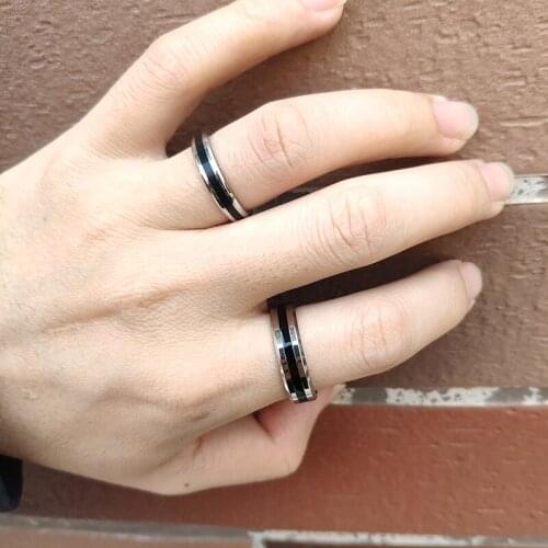 Kasionity fashion men or women ring carbon fiber jewelry stainless steel rings for couples classic christmas gifts