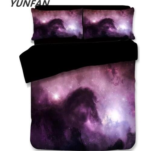 3D Luxury fashion Bedding Set Galaxy Stars Duvet Cover for Kids Vivid Printed 3pcs king Bedclothes Universe purple black Bed Set