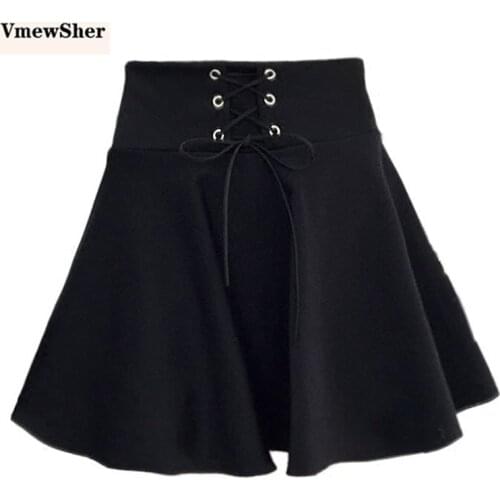 VmewSher New Party Dark Gothic Skirt Women Mini Bandage High Waist Pleated Sexy Punk Rock Zipper Black Short Skirts Streetwear