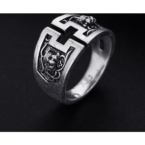 Trendy Vintage Cross Shape Antique Silver Plated Punk Hiphop Rock Style Resizable Rings for Women Girl & Man Retro Party Jewelry
