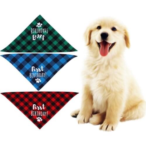 Fashion Pet Print Scarf Birthday Saliva Towel Dog Triangle Waterproof Scarf Birthday Triangle Scarf Classic Lattice Pet Supplies