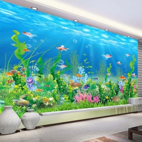 Cartoon Seabed Fish Seaweed Wall Mural Custom Kids Wallpaper For Walls Childrens Bedroom Wall Paper Home Decoration TV Backdrop