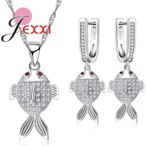 Promotions New Simple Fish Pattern Sterling Silver Jewelry Set Earrings & Pendant Necklace Bridal Wedding Zirconia Jewelry