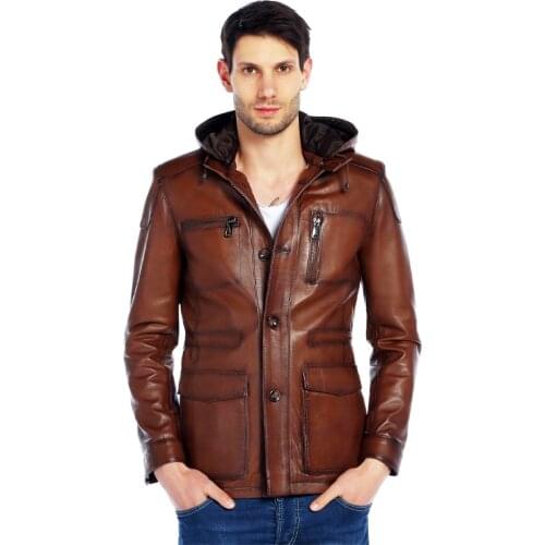 Genuine Soft Leather Handmade Brown Man Jacket Biker Style High Quality Lambskin Metal Zipper Winter Gifts For Valentines Day