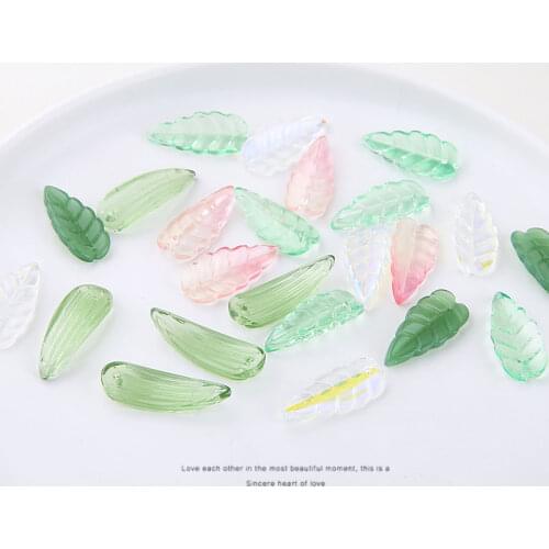 Newest 100pcs/lot color print cartoon leaves/petal shape glass beads diy jewelry earring/garment pendant accessory