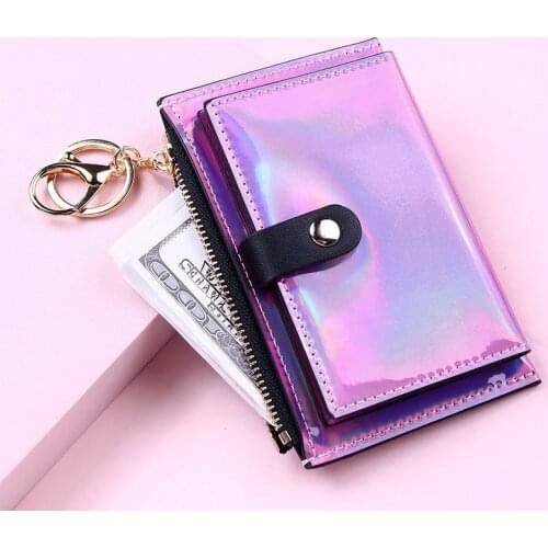 2021 New Laser Women Wallets Fashion Keychain Zipper Coin Purse Mini Small Money Bag Credit Card Holder
