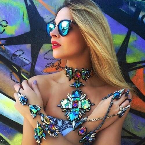 4 Colors Crystal Choker Necklace For Women Black Green Crystal Statement Square Pendant Necklace Body Party Jewelry JURAN