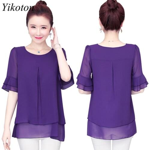 Loose Chiffon Blouses and Shirts Top Woman Casual Summer Ladies Office Work Shirt Petal Sleeve Plus Size Blouse Mujeres Blusas