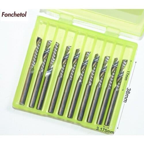 3.175mm*17mm-10PCS CNC solid carbide End Mill,tungsten steel woodworking router bit,1 Flute milling cutter,MDF,acrylic,PVC,wood