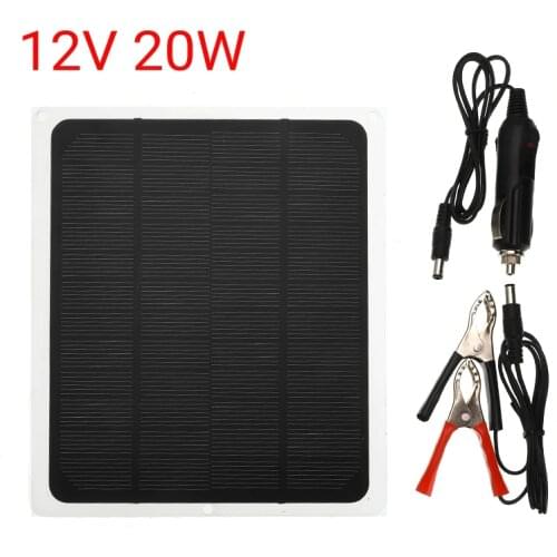 20W 12V Solar Panel Waterproof USB Monocrystalline Solar Panel with Car Charger for Outdoor Camping Emergency LED Light