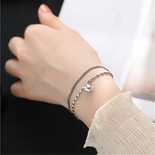 Top Quality Silver 925 Sterling Bracelet Women Jewelry Trendy Fish Double Layer Chain Hand Accessories Bracelets Female Bijou