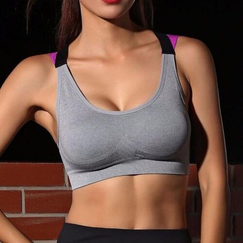 Women Push Up Sports Bra Seamless Wire-Free Removable Pad Workout Bralette X-Back Contrast Color Cross Strappy Yoga Vest