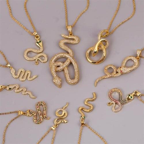 Creative Design Female Fashion Copper Cubic Zirconia Animal Snake Necklaces Pendants For Women Stainless Steel Chain Necklace