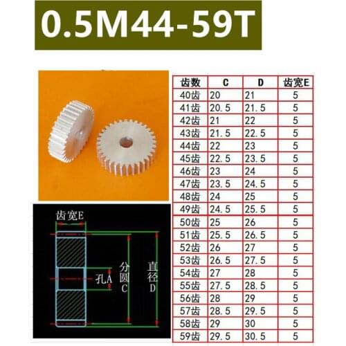 0.5mod Flat aluminum alloy 0.5 die 44T 45T 46T 47T 48T 49T 50T 51T 52T 53T 54T 55T 56T 57T 58T 59T metal precision small modulus
