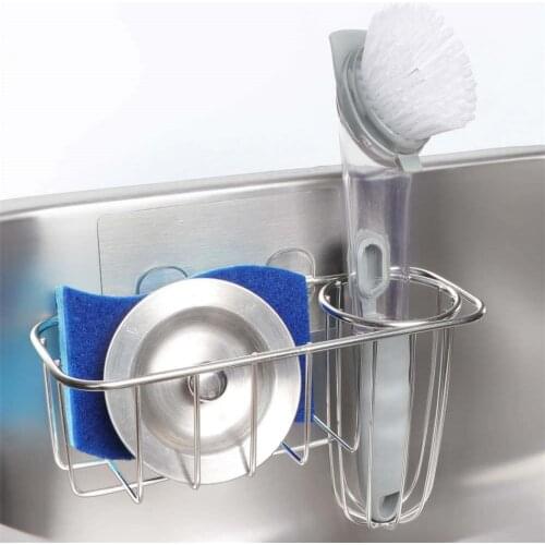 2 in 1 Stainless Steel Kitchen Sink Storage Hanging Basket Sink Drain Basket Scouring Pad Sponge Storage Rack Double Layer