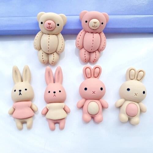 20Pcs Cute Cartoon Rabbit Bear Flat Back Planar Resin Hairpin Crafts Materials Patch DIY Clothing Shoes Scrapbook Accessories