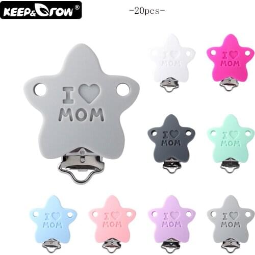 Keep&Grow 20Pcs Pacifier Clips Star Stainless Nipple Clasps BPA Free Silicone Beads Baby Teething Necklace DIY Tool Accessories