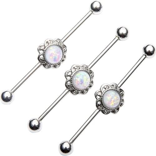 50pcs Free Shippment 14g~1.6mm Opal Ear Straight Helix Scaffold Barbells Industrial Bar Body Jewelry Ear Piercing Mix Logos