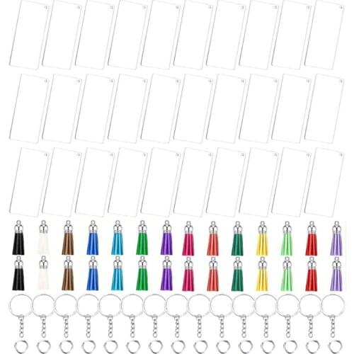 Acrylic Keychain Blanks with Key Rings Rectangle Clear Discs Circles Colorful Tassel Pendants for DIY Projects